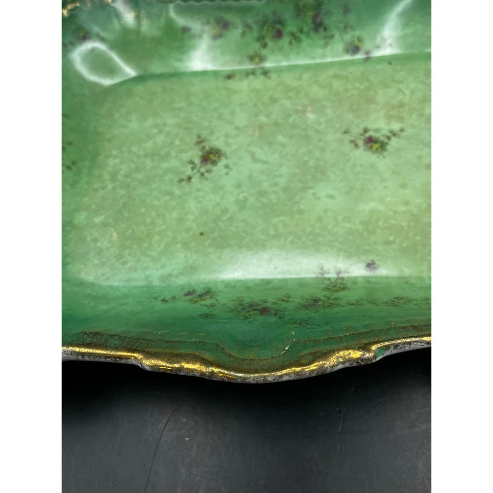 Antique Goodwins Majolica Green Rectangular Serving Tray Early 1900s 12x9
